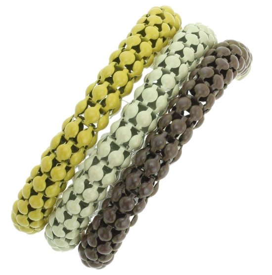 Behave Snake armband 3 laags geel/groen/bruin