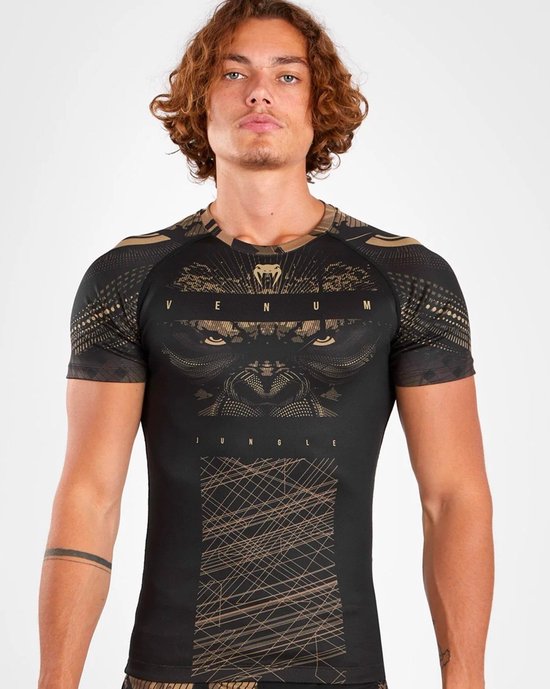 Rashguard Venum Gorilla Jungle Manches Longues – Compression, Protection Grappling BJJ MMA – Noir/Sable XXL