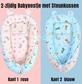 Allernieuwste.nl® Babynest 2-zijdig Omkeerbaar Baby Nest met Steun Kussen - Wasbaar 100% Katoen Babynestje - Bionisch Babybed - 50 x 90 cm Blauw EN Rose
