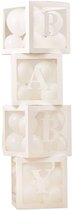 Quatre blocs de ballons lettres transparents Bébé blanc avec 24 ballons blancs - baby shower - ballon - bloc - blanc