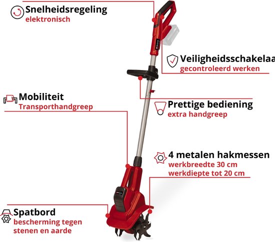 Einhell Accu Grondfrees GE-CR 18/20 Li E Solo - Power X-Change - 18 V/Li-ion - Werkbreedte: 20 cm - Werkdiepte: 20 cm - Aantal messen: 4 stuks - Excl. accu en lader van Einhell — afbeelding 2