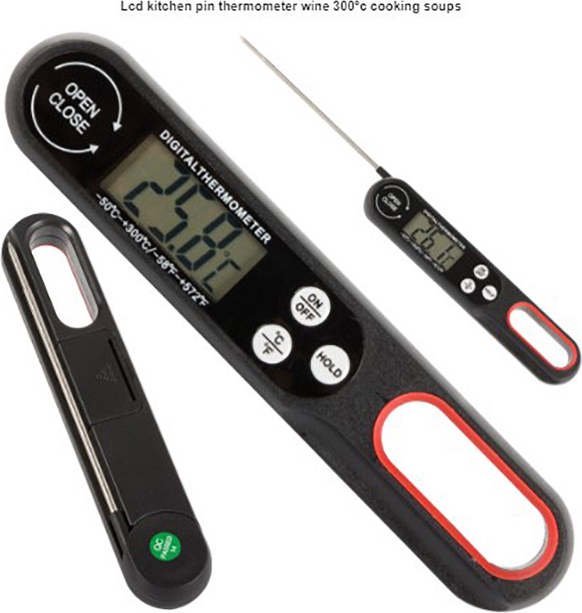 Digitale keuken thermometer - Vlees thermometer - BBQ Thermometer - min 50° C tot 300° - Zwart