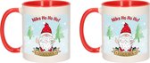 Bellatio Decorations Kerst cadeau koffiemok - 2x - kerstman - rood - 300 ml - keramiek