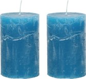 Stompkaars/cilinderkaars - 2x - helder blauw - 5 x 8 cm - klein rustiek model