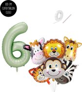 Cijferballon 6 | Jungle Safari Dierenhoofden Ballonen Boeket van Snoes - Helium Geschikt, Kleur Olive Green