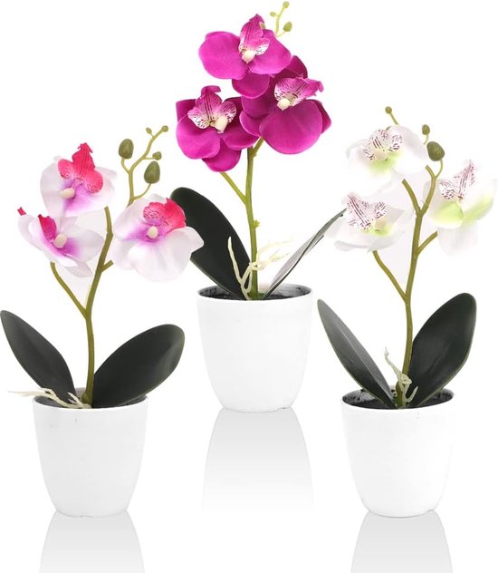 3 stuks kunstorchideeën, kunstorchideeën in pot, kunstbloemen, bloemdecoratie voor woondecoratie, kunstbloemen als echt voor tafeldecoratie thuis, bruiloft, decoratie, woning, modern