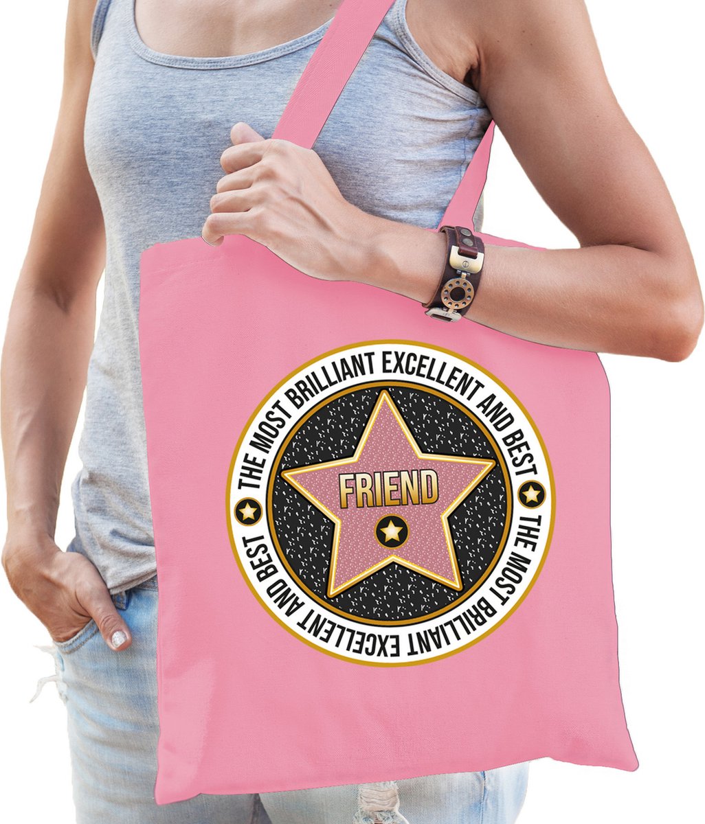 Bellatio Decorations Cadeau tas friend/vriendin - roze - katoen - 42 x 38 cm - verjaardag