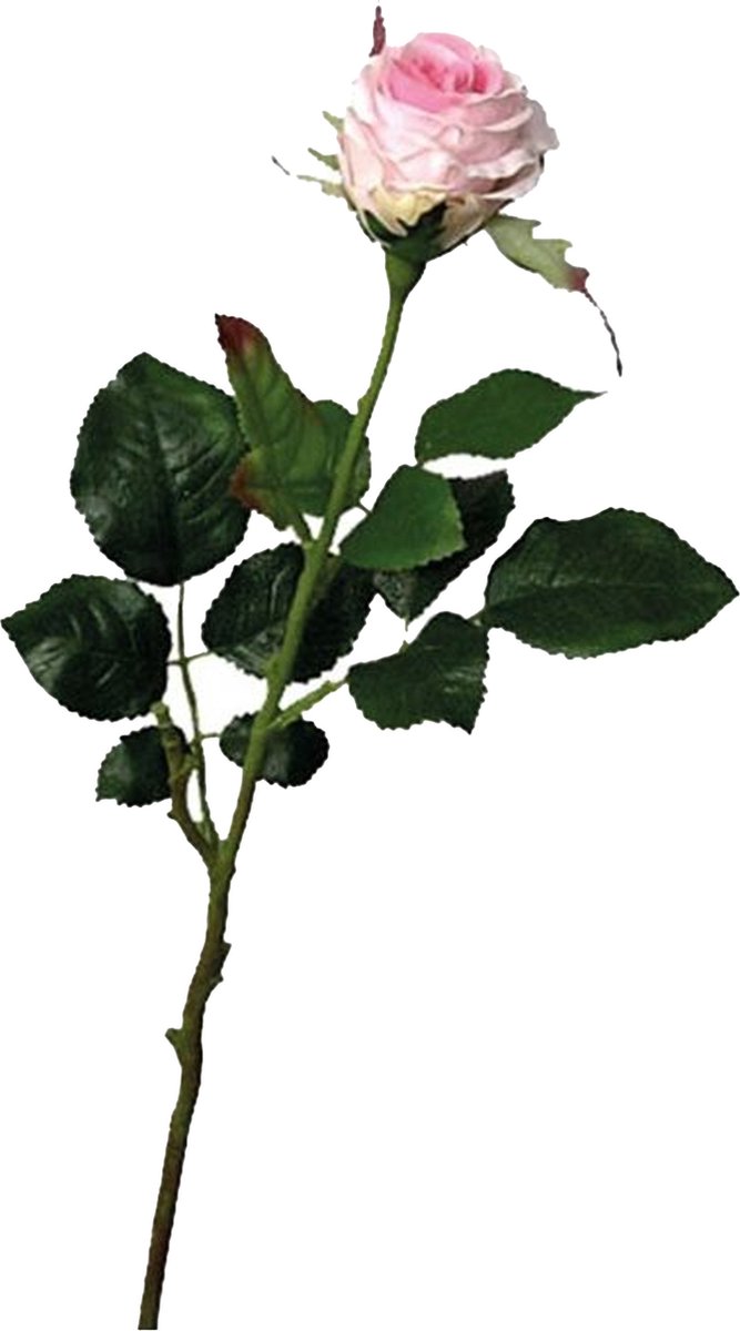 Mica Decorations Kunstbloem roos Elena - roze - 48 cm - kunststof steel - bloemen