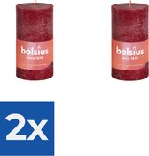 Bougie pilier Bolsius Velvet Rouge Ø50 mm - Hauteur 10 cm - Rouge foncé - 30 heures de combustion - Pack économique 2 pièces