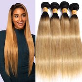 Braziliaanse Remy weave - 18 inch steil real human hair extensions - kleur1b/27 blonde - bundel 1 stuk- bundel menselijke haren