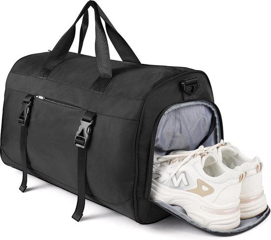 Sac de fitness pour hommes, noir, sac de sport, sac de sport, sac de sport avec compartiment à chaussures et compartiment humide, sac d'entraînement de fitness pour hommes et femmes, salle de sport/voyage/natation, 35 litres, noir
