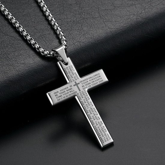 Cubaans kruis voor mannen - Zilveren kruis Ketting Plat - Mannen ketting - Heren ketting - Ketting voor mannen - cadeau mannen - Geometrie Gothic - Punk - holy cross - rozenkrans ketting - father in heaven