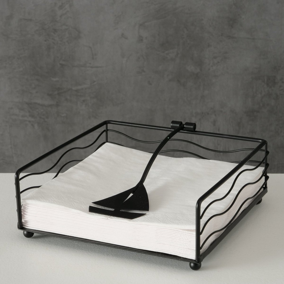 Servethouder - Zwart - Zeilboot - Metaal - 17x17x7cm - Boltze
