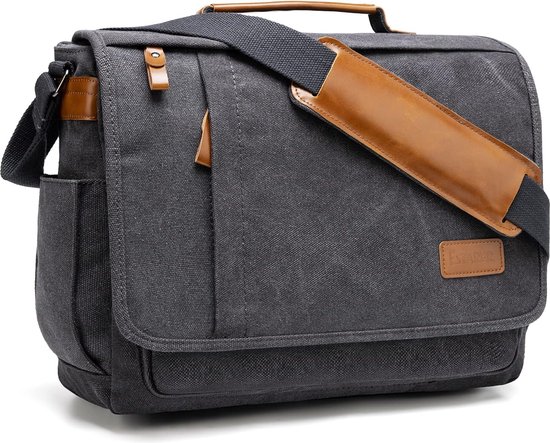 Schoudertas/laptoptas, 14/15,6-17/17,3 inch, voor werk, effen, van canvas, grijs, grijs, Schoudertas