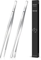 Pack of 2 30.5 cm Cooking Tongs Precision Serrated Tips, Stainless Steel Professional Cooking Tweezers Kitchen Tools for Grilling, Coating and Serving (Silver)