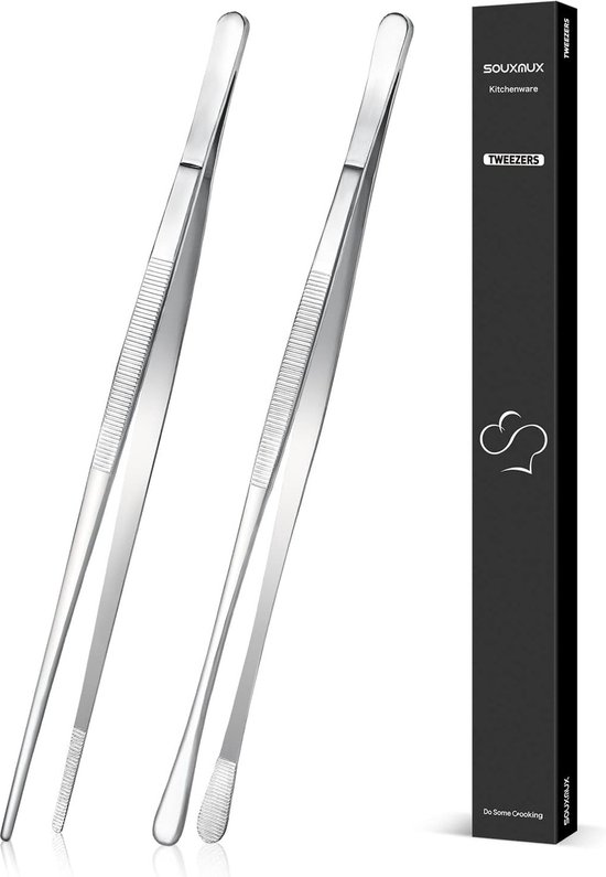 Lot de 2 pinces de cuisine en acier inoxydable de 30 cm,En acier inoxydable  de qualité alimentaire,Pince professionnelle pour la cuisson, la cuisson