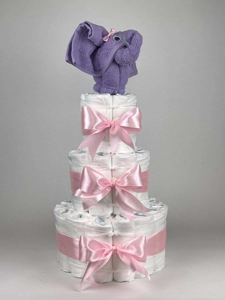 Goedkoopste Chouette-Chouette | Luiertaart Meisje | Kraamcadeau | Geboorte Meisje | Babyshower | Olifant Lavendel - Roze