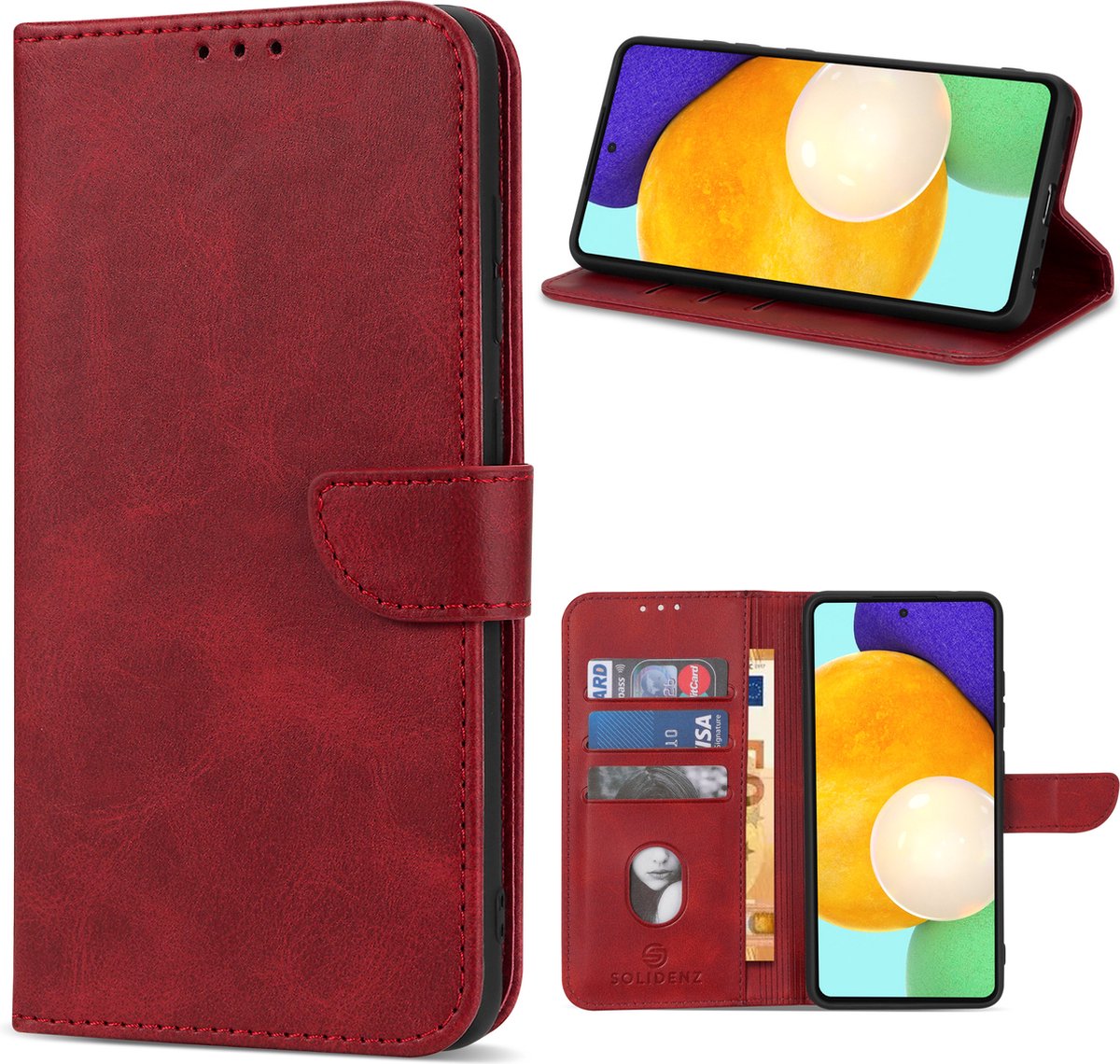 Geschikt Voor Samsung Galaxy A53 Hoesje - Solidenz Bookcase A53 - Telefoonhoesje A53 - A53 Case Met Pasjeshouder - Cover Hoes - Rood