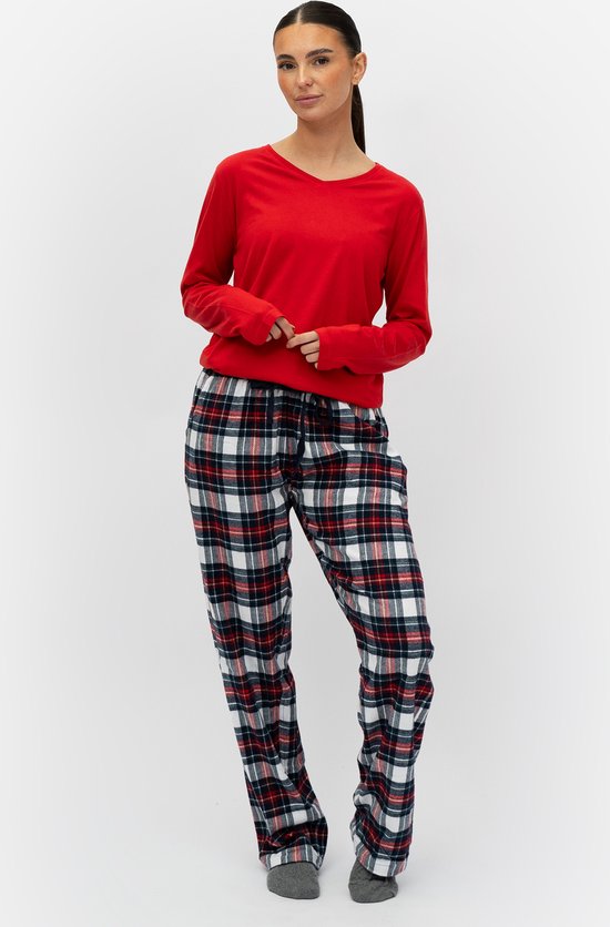 By Louise Dames Pyjamabroek Geruit Flanel Rood/Blauw - Maat M - By Louise