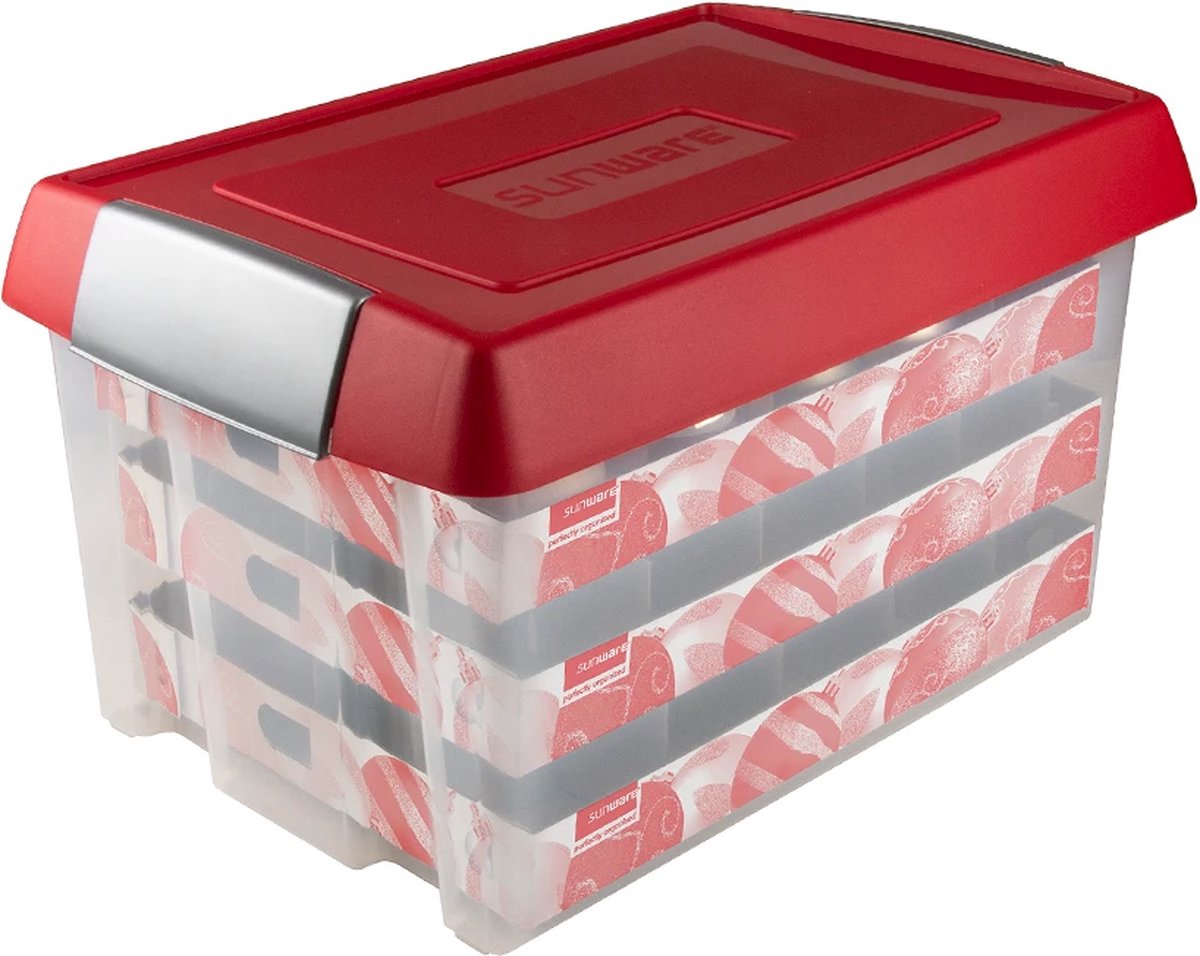 Nesta Kerstballen Opbergbox 60L - Trays voor 60 kerstballen - Transparant/rood
