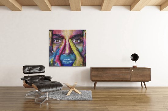 Canvas - Schilderij - Vrouw gezicht - Kleurrijk - Wanddecoratie - 100x100x 2 cm