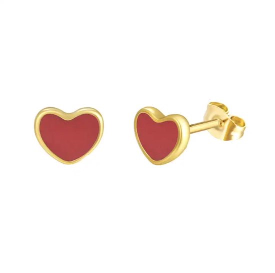 Kinder oorbellen | oorstekers meisje | goudkleurig | gold plated | hartjes oorbellen | rode oorbellen | oorknopjes | goudkleurige meisjes oorbellen | cadeau voor meisje | kerstcadeau voor meisje | kerstcadeau voor dochter