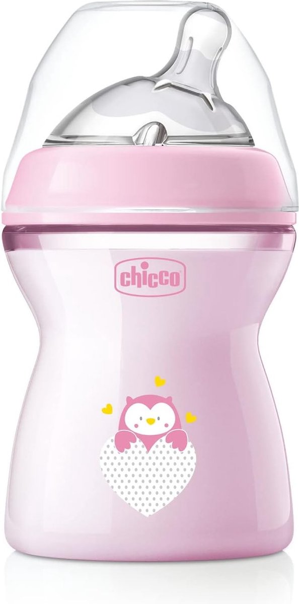Goedkoopste Chicco Natural Feeling Babyfles voor 2 maanden 250 ml, fles met zuignap van zachte en flexibele siliconen, geschikt voor gemengde borstvoeding, middeldichte stroom, roze 2 m