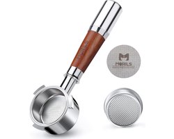 Bottomless Portafilter 54 mm, Filter Holder Compatible with Breville 870/878/880 - 54 mm Stainless Steel Filter Holder with 1 Cup Filter Basket, Splicing Handle Made of Walnut Wood and