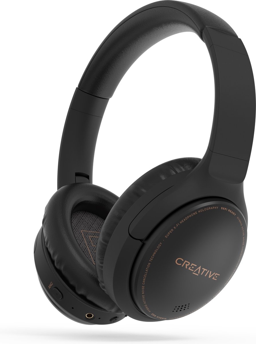 Creative Zen Hybrid - draadloze over-ear hoofdtelefoon met hybride actieve ruisonderdrukking, omgevingsmodus, tot 27 uur (ANC ON), Bluetooth 5.0, AAC, ingebouwde microfoon (zwart)
