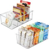 mDesign Stackable Storage Boxes with 4 Compartments for Food Storage, Modern Kitchen Organiser for Tea Bags, Soup, Spices, etc., Transparent, Set of 2