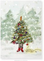 Kerst wenskaart 10x15cm, illustratie van aquarel en fineliner