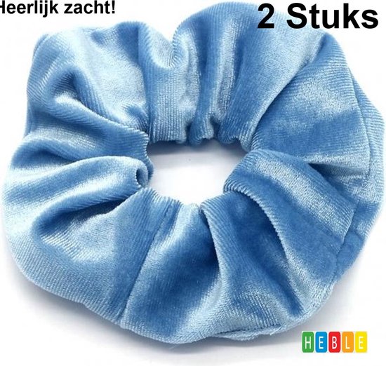 2x Haarwokkel Scrunchie - Pastelblauw Velvet - Haarelastiek - Haar Mode - Heble®