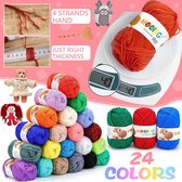Acrylwolle Set, 24 Farben Wolle Set, Baumwolle Wolle mit 2 Häkelnadeln, 40g Baumwollgarn, Wolle zum Stricken zur Herstellung von Haustierkleidung, Hüten, Handtüchern, Handschuhen