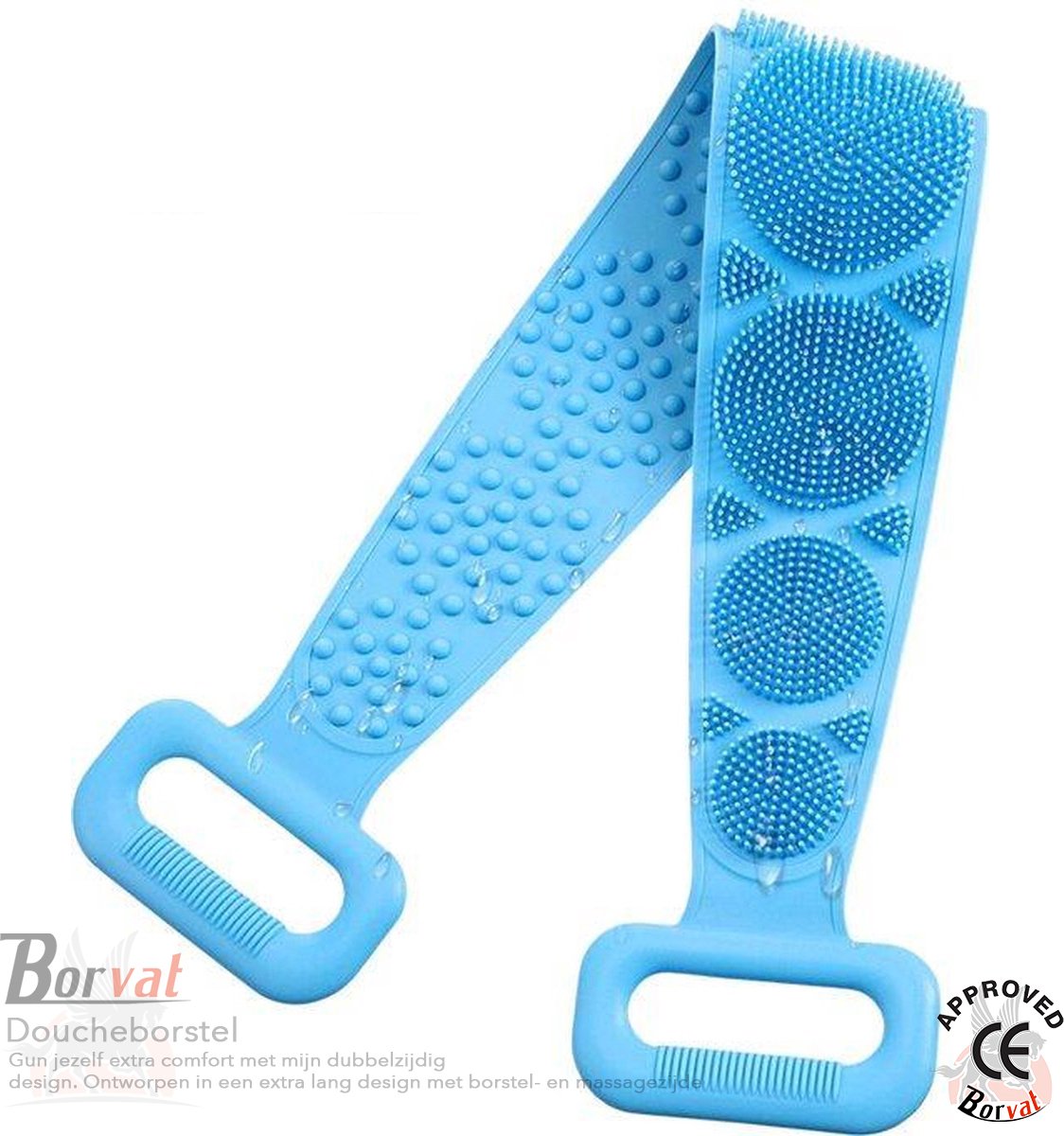 Goedkoopste Borvat® - Rug scrubber - Doucheborstel - lange Lichaamsborstel - Dubbelzijdig design - Rugborstel - Blauw