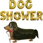 Folie ballon letter set Dog Shower goud met airwalker folie ballon teckel - teckel - hond - ballon dog shower