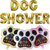 Folie ballon letter set Dog Shower goud inclusief 3 grote honden poten Happy - dogshower - hond ballon - huisdier