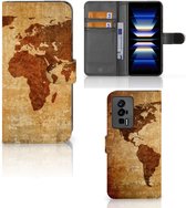 Telefoonhoesje Geschikt voor Xiaomi Poco F5 Pro Wallet Bookcase Wereldkaart