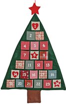 Adventskalender Kerst Kalender Boom met Rode Ster van textiel - Kerstboom Adventskalender om op te hangen
