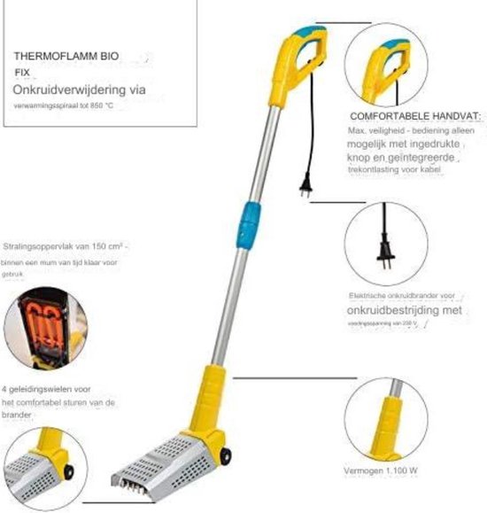 Onkruidbrander Elektrisch voor de Onkruidvrije Tuin en Trottoir, 1100W - 800℃ Platte Onkruidbrander 230V van VONROC — afbeelding 2