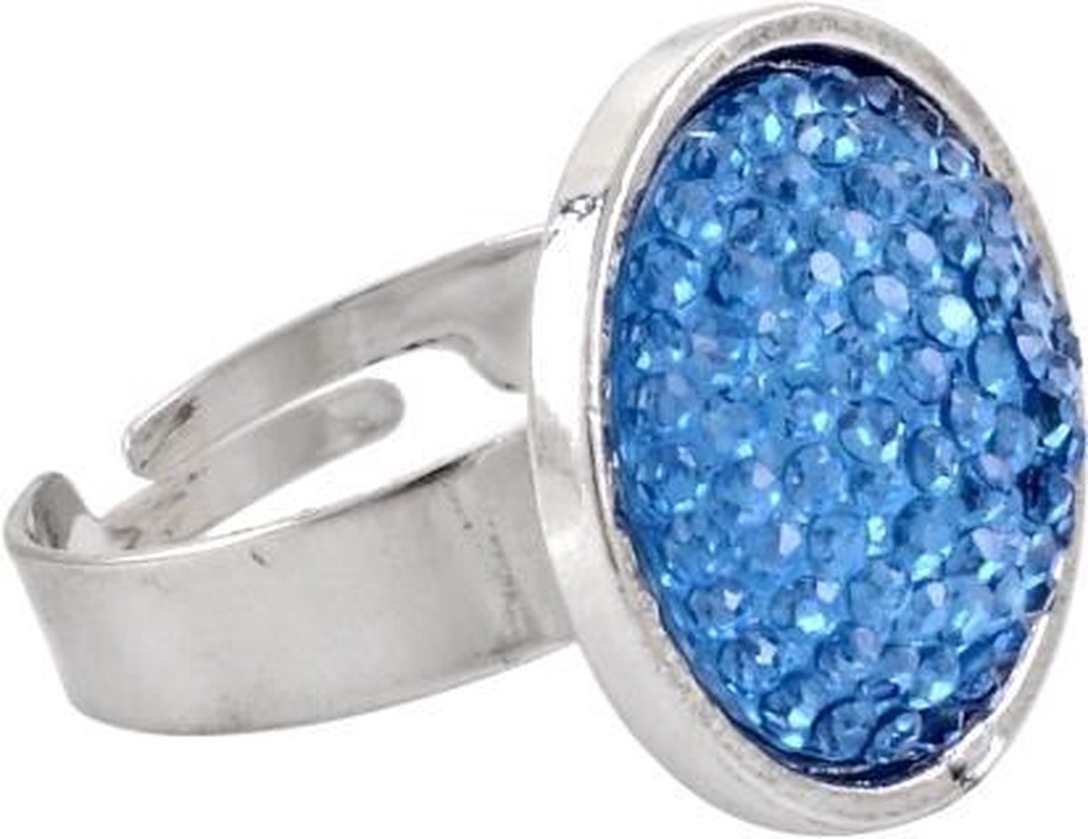 Behave - Ring - Verstelbare Zilverkleurige Ring met Blauw Glittersteen – Trendy & Elegant | Nikkelvrij