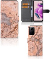 Wallet Book Case Geschikt voor Xiaomi Redmi Note 12S Telefoon Hoesje Marmer Oranje