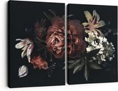 Artaza Canvas Schilderij Tweeluik Bloemen Op Een Zwart Achtergrond - 60x40 - Klein - Foto Op Canvas - Canvas Print