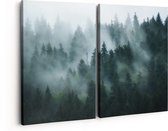 Artaza Canvas Schilderij Tweeluik Bos Met Bomen In De Mist - 160x120 - Groot - Foto Op Canvas - Canvas Print