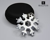 Ralfos Snowflake Multitool - Zilver - RVS - Sneeuwvlok Multitool - Cadeau - Sleutelhanger - Gereedschap - 18-in-1 multi-tool - Ringsleutel - Cadeau tip