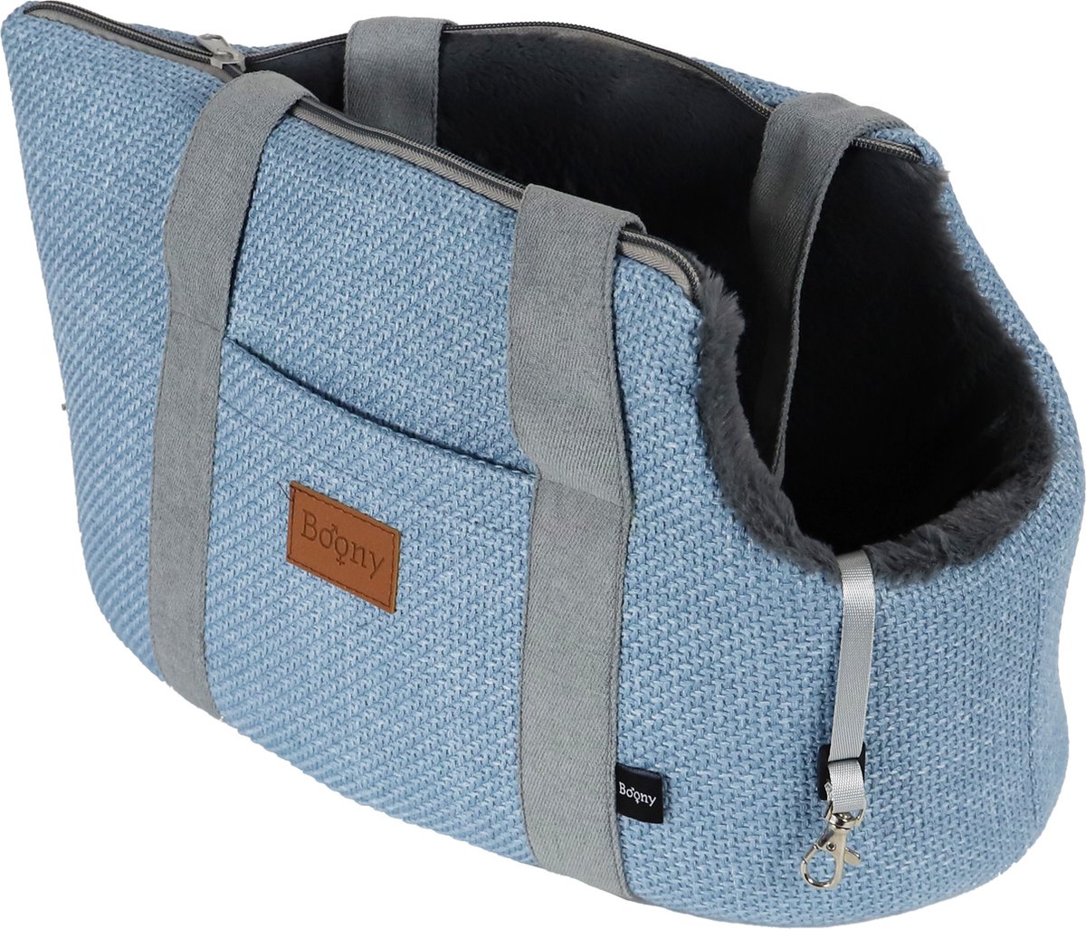 Boony draagtas linnenlook + draagband 46cm pastel blauw