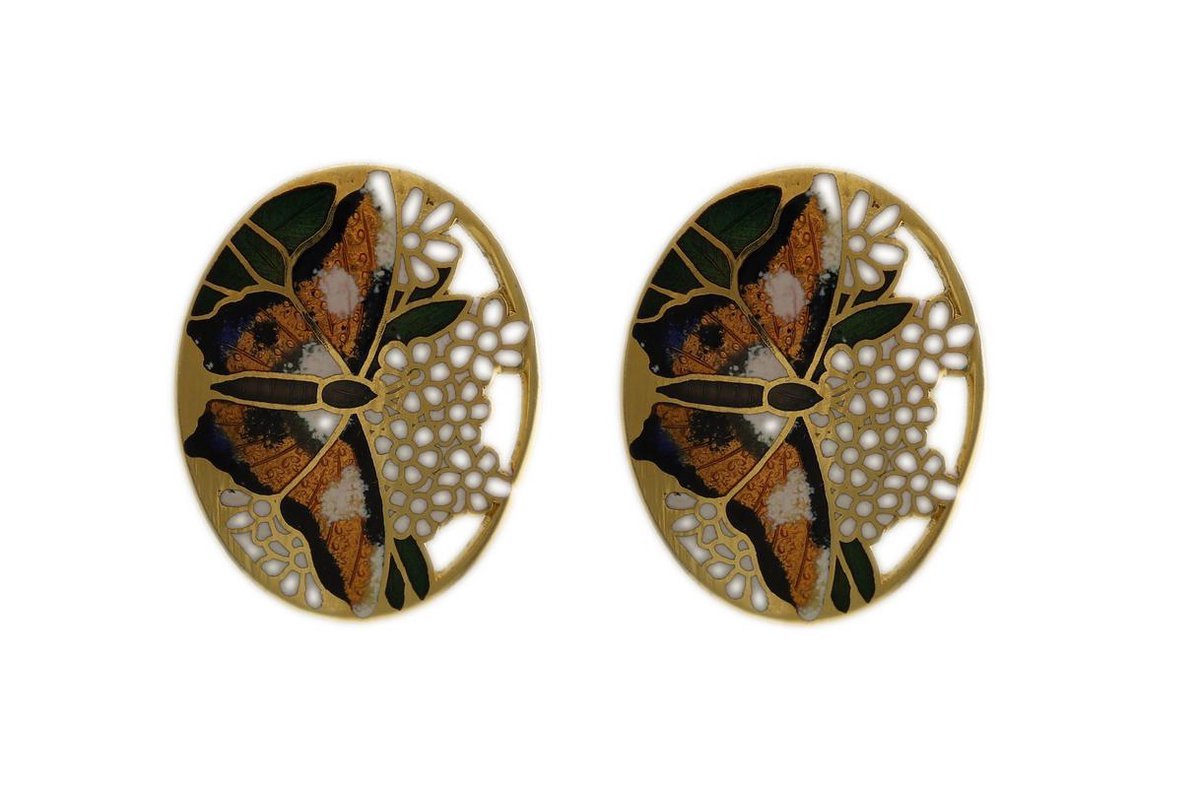Behave - Oorbel steker vlinder goudkleur emaille retro look 2,5 cm