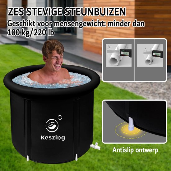 Draagbare plastic badkuip, 28 × 28 vrijstaande badkuip, niet-opblaasbaar ijsbad, opvouwbare spa-badkuip voor volwassenen, verdikt thermisch schuim om de temperatuur te behouden (Bule-bad