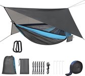 Hamac avec moustiquaire et bâche de tente Hamac de camping Hamac outdoor Capacité de charge de 200 kg Ultra léger et respirant pour randonnée en outdoor Voyage 290 cm x 140 cm (bleu gris)