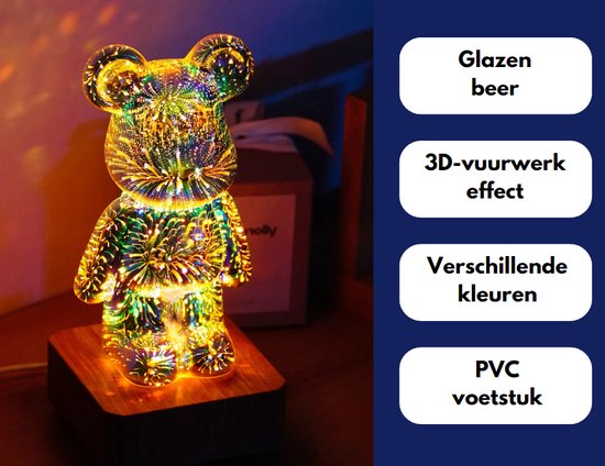 Lampe ours effet feu d'artifice - Veilleuse enfant - Lampe enfant - Lampe 3D Lampe de table LED