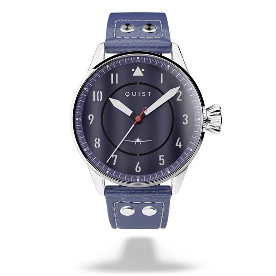 QUIST - Maverick herenhorloge - zilver - blauwe wijzerplaat - blauwe lederen horlogeband - 40mm